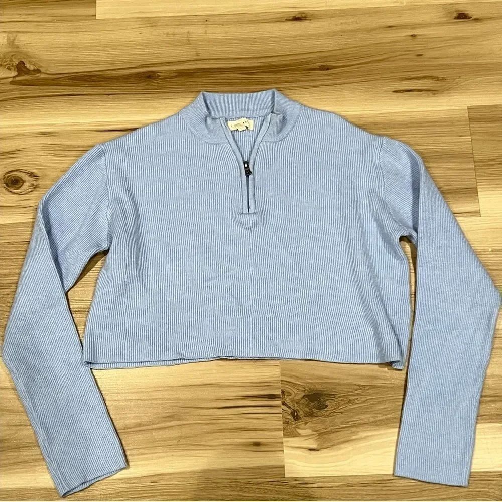 LA Hearts Blue Ribbed Cropped Long Sleeve Shirt Women’s XS